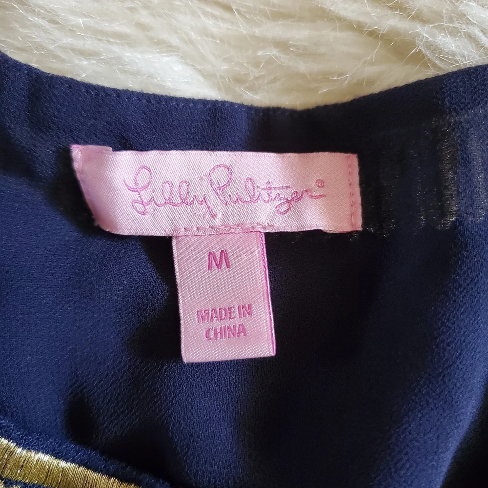 Lilly Pulitzer Aubra Blue And Gold Shift Dress Size Medium - Picture 11 of 14